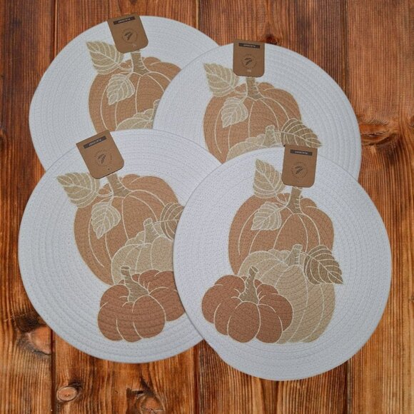 Pumpkin Fall Round Braided Placemat Autumn Table Setting 15 Inch Create - Picture 5 of 5